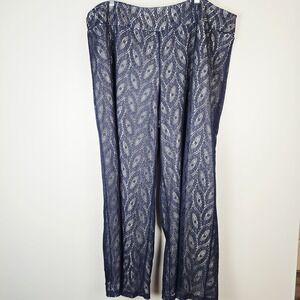 Cato Boho Hippie Chic Wide Leg Crochet Lined Pants Navy‎ Cream  26/28W Beach.D25